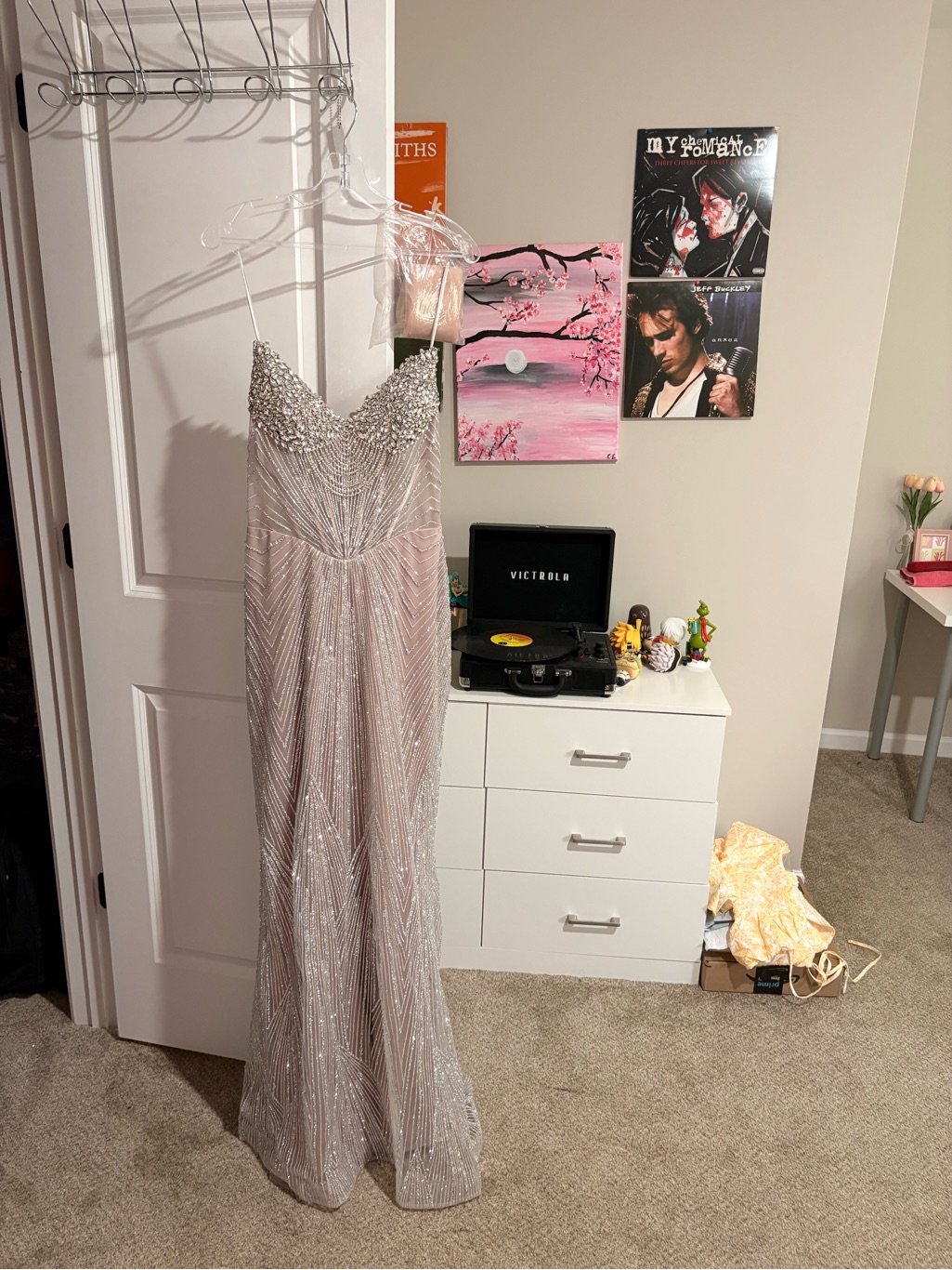 Elegant Beaded Evening Prom Dress - Light Blush